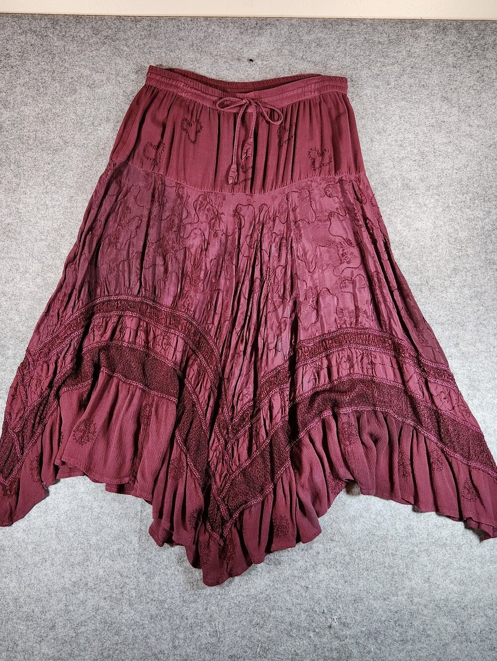 Coldwater Creek Boho Whimsical Fairy Tiered Skirt - Burgundy Medium